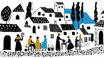 Fototapeta premium Preserving ancient regional traditions in modern times, cultural heritage, flat design illustration