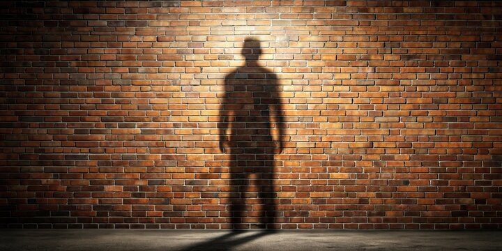 Eerie shadow figure casting intrigue on brick wall , shadow, figure, mysterious, spooky, silhouette, darkness, mysterious