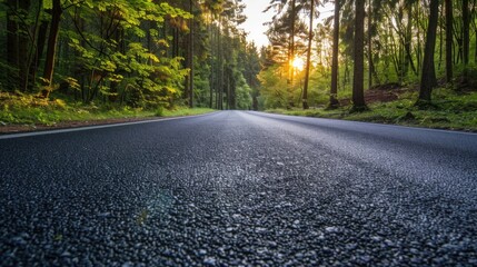 Obraz premium Asphalt Road in Harz National Park. Empty Rural Road at Dusk in Natural Environment