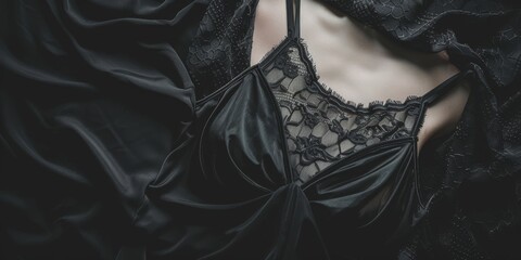 A black lace top is shown on a black background