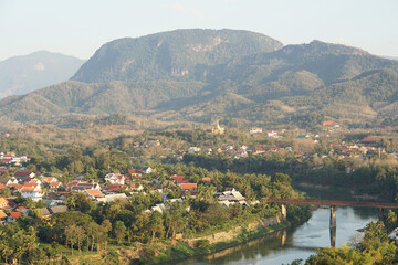 Fototapeta premium View of Luangprabang, a ancient city of Lanexang Kingdom, a first UNESCO world heritage site of Laos