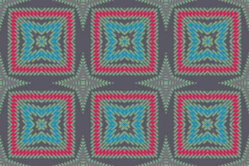 Ikat ethnic seamless pattern design. Abstract geometric Aztec fabric carpet mandala ornaments textile decorations wallpaper. Tribal boho native