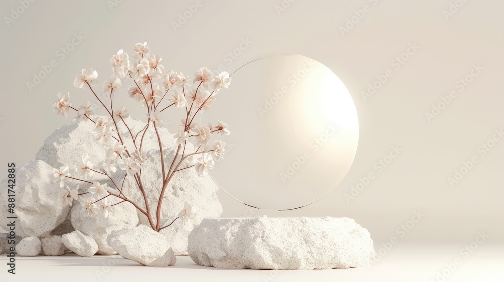 Poster modern 3d stone podium for elegant product display on minimalist background - 3d illustration with c