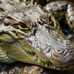 Fototapeta premium Close up of the head of a crocodile in the nature.