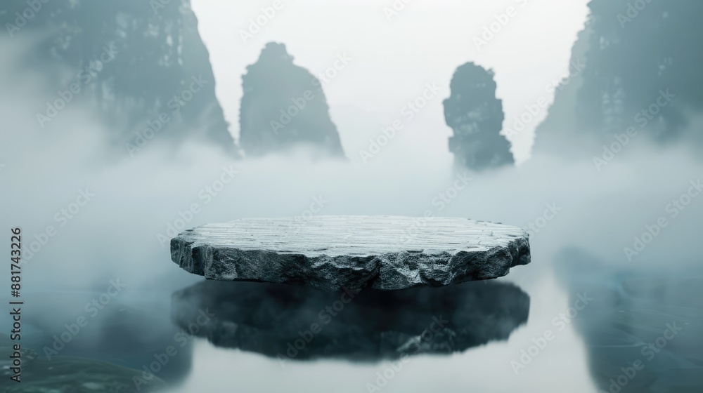 Poster luxurious textured stone platform for high-end product display with abstract 4k background, generati