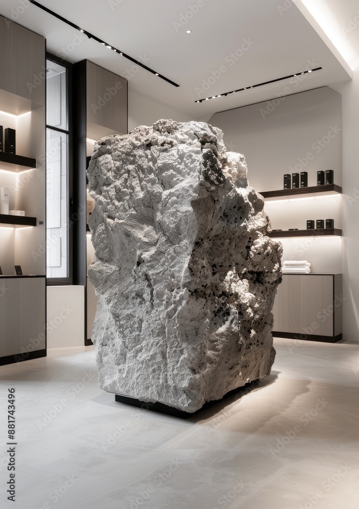 Aufkleber illuminated stone platform with modern product display and abstract 3d art, generative ai