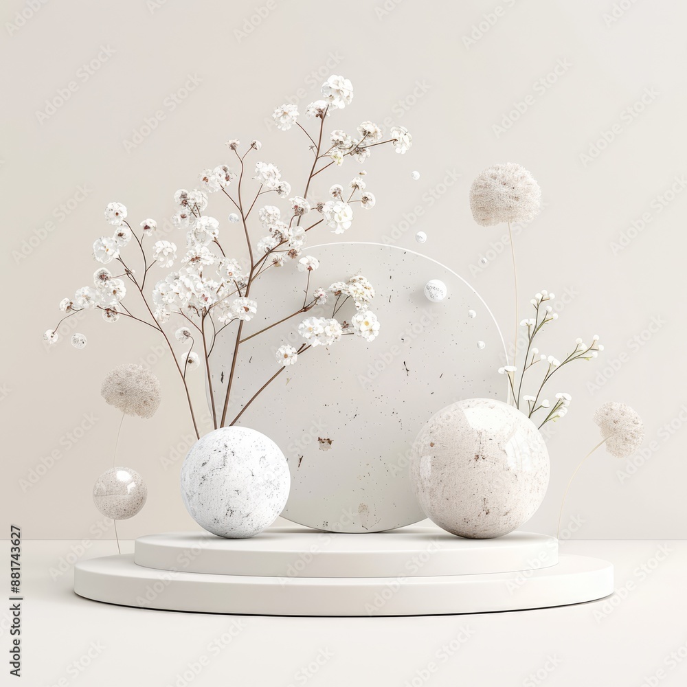 Poster elegant 3d illustration of smooth stone podium with subtle gradients for product display, generative