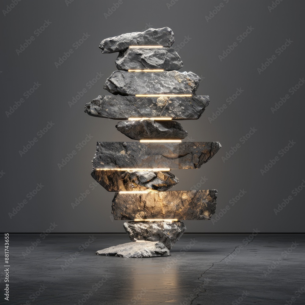 Poster illuminated stone display - creative 3d render for product showcase, generative ai