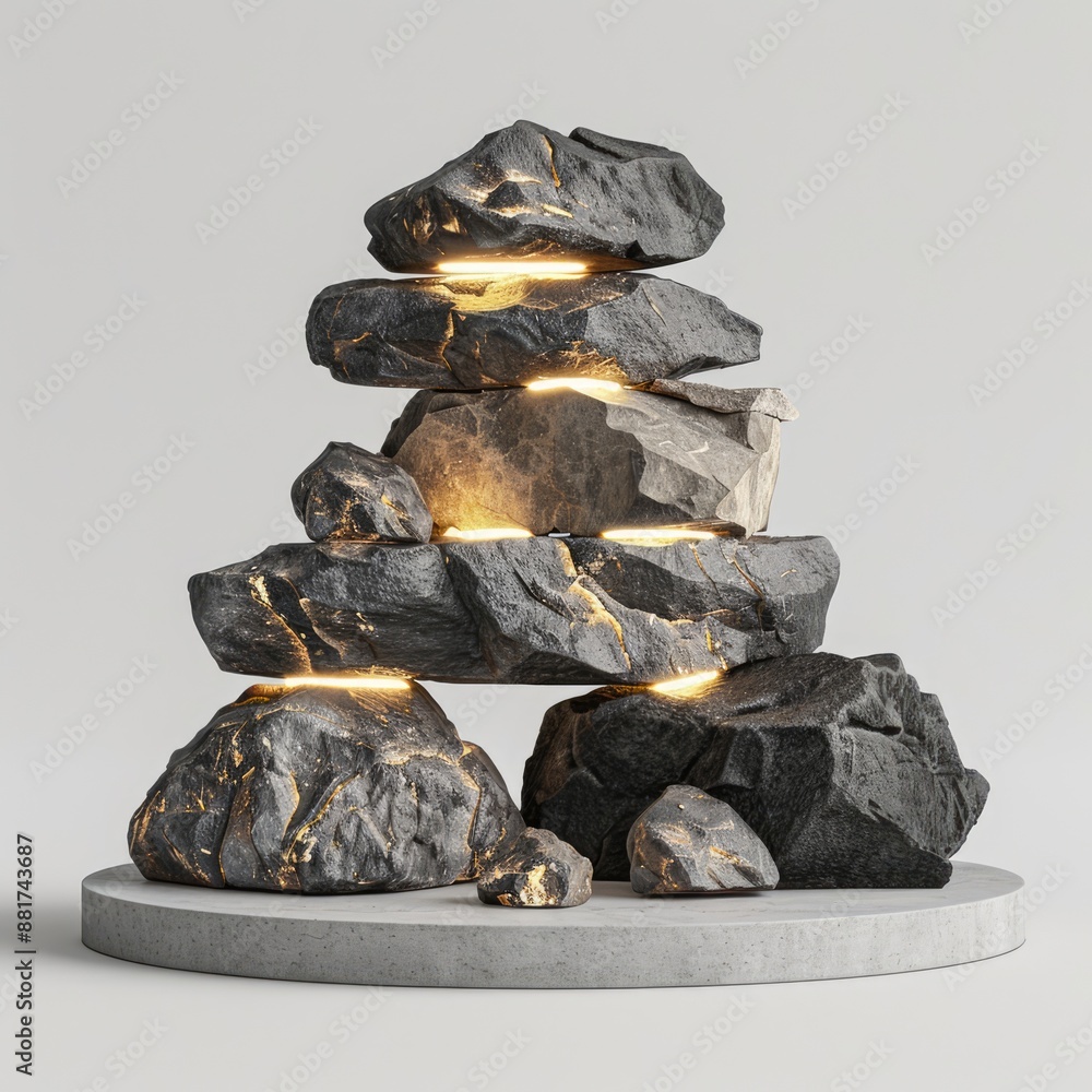 Poster illuminated layered stone display: creative product showcase in 3d rendering, generative ai