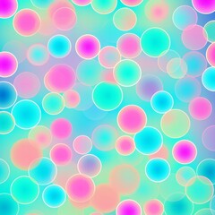 A digital image of blurred circles in various shades of pink, blue, and green on a light blue background