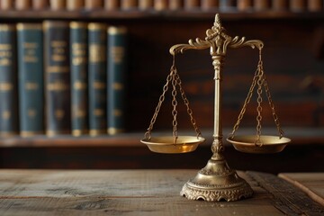 Balanced Scale. Legal Symbol of Justice and Fairness in Court Library Background
