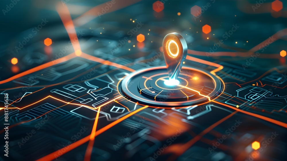 Poster modern holographic navigation system with highlighted routes and destinations