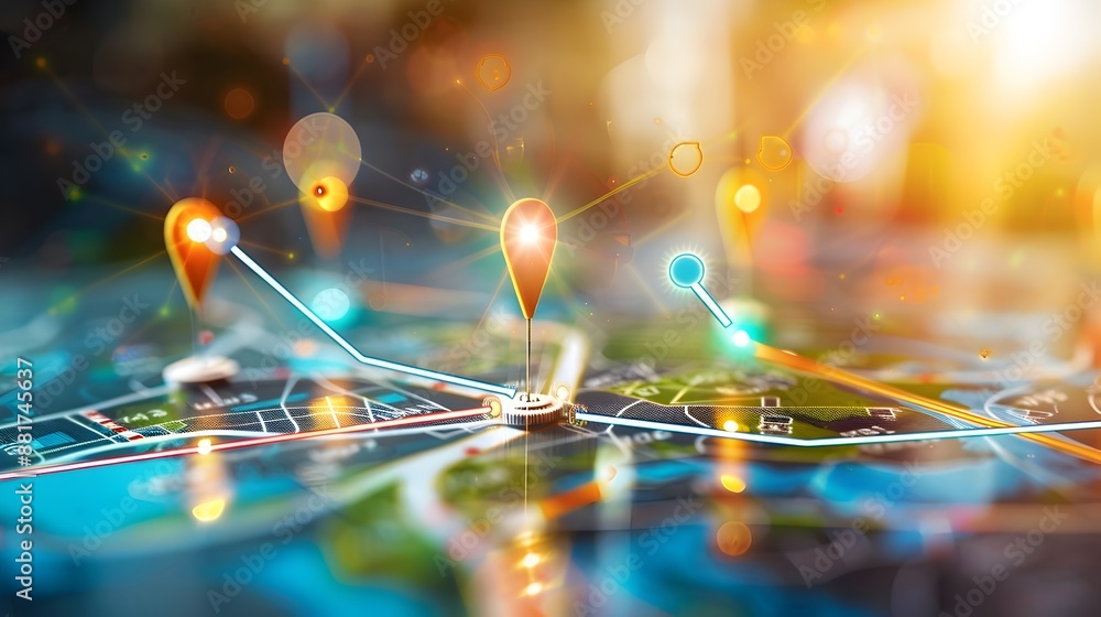 Poster digital navigation system with highlighted destinations on map
