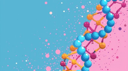 Colorful Abstract DNA Helix on Vibrant Background with Blue and Pink Splashes, Representing Genetics, Biotechnology, and Molecular Science in a Modern, Artistic Style