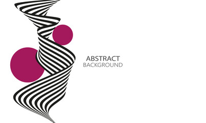 Vertical black and white stripes on a white background, twisted ribbon of black and white stripes with circles.