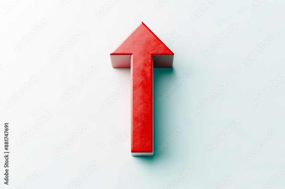 Poster Red arrow pointing upwards on a plain white background, symbolizing growth or progress. Generative AI