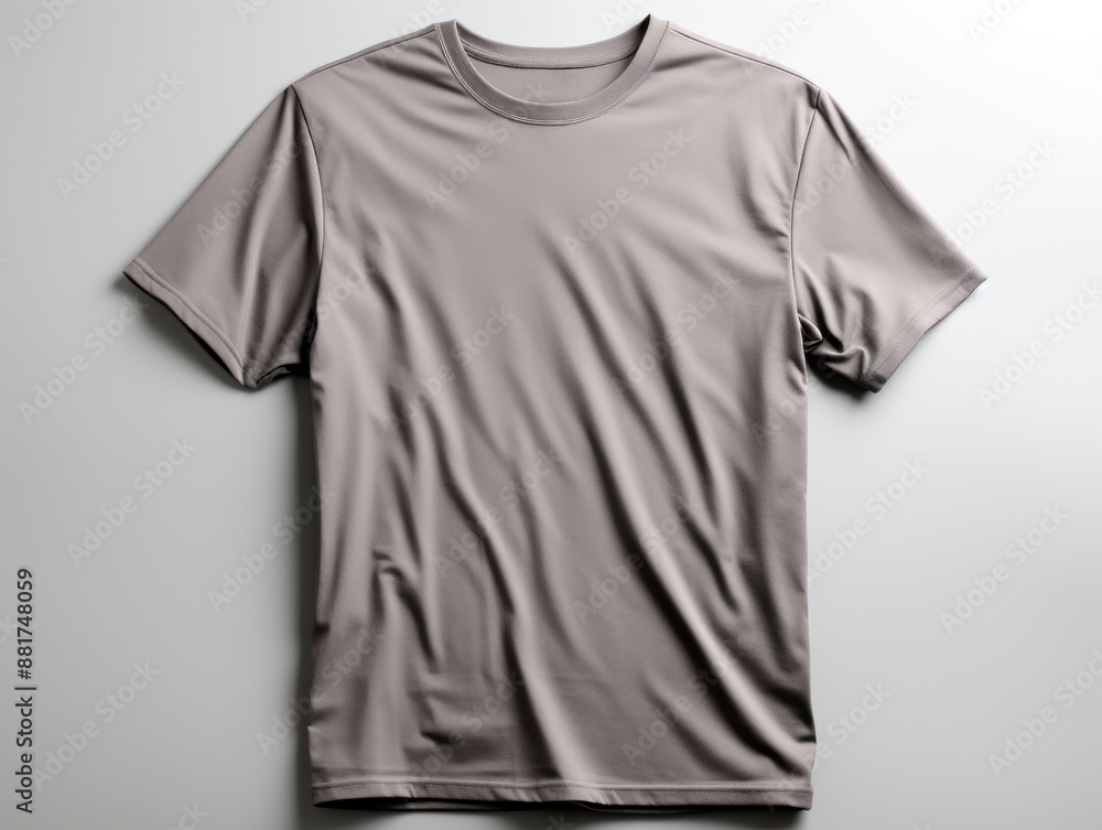 Aufkleber grey t-shirt mockup on a smooth neutral background, ideal for branding and design presentations. gen