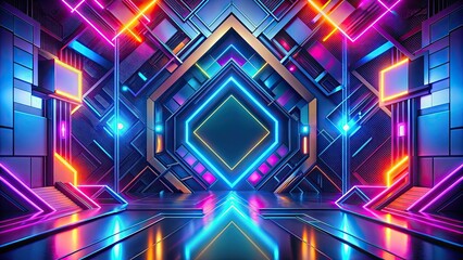 High-tech futuristic design featuring geometric shapes and bold colors, Technology, Futuristic, Abstract, Geometric