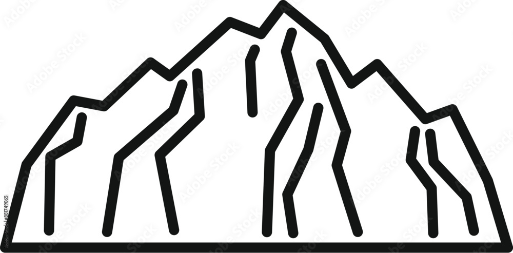 Poster black and white line art of a mountain range with cracks running down the side