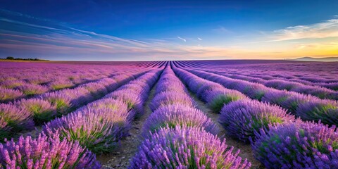 Obraz premium Endless lavender fields under a clear sky, lavender, fields, nature, landscape, agriculture, purple, flowers, plants, scenic