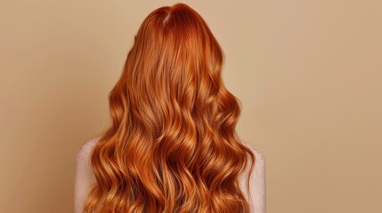 Fototapeta premium Closeup view of a bunch of shiny curls red hair,Portrait of a beautiful girl with luxurious curly long red hair,Back view,Fashion, beauty and makeup portrait,copy space.