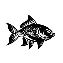 Fototapeta premium Black and White Fish Illustration on White Background.