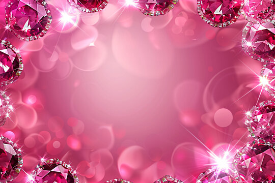 A frame of sparkling pink gems with a gradient pink backdrop creating a luxurious and glamorous decorative border