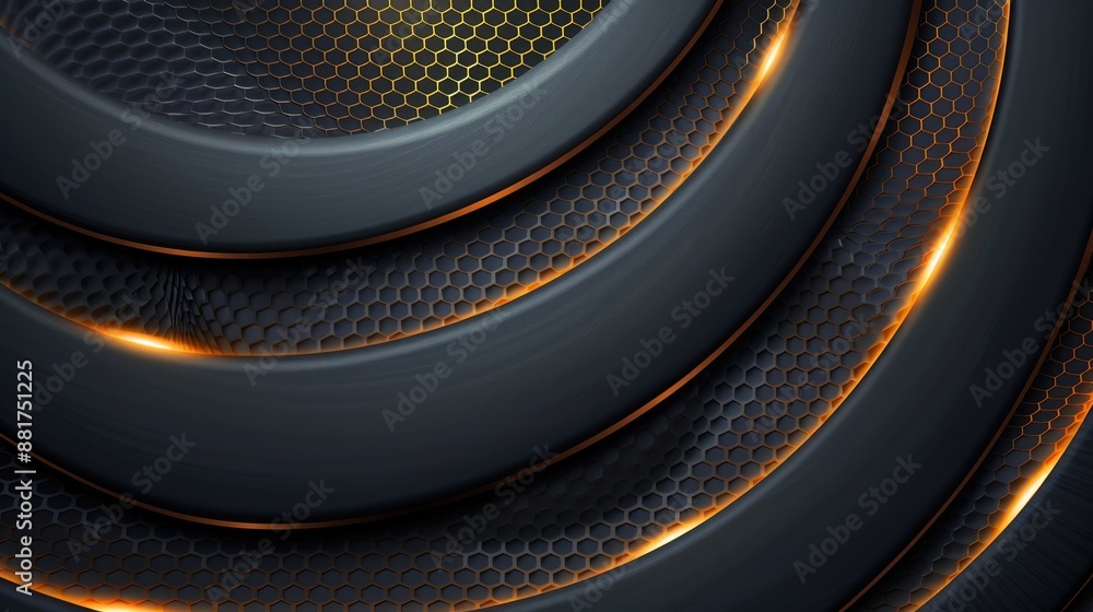 Poster background design in grey black and gold with hexagonal pattern