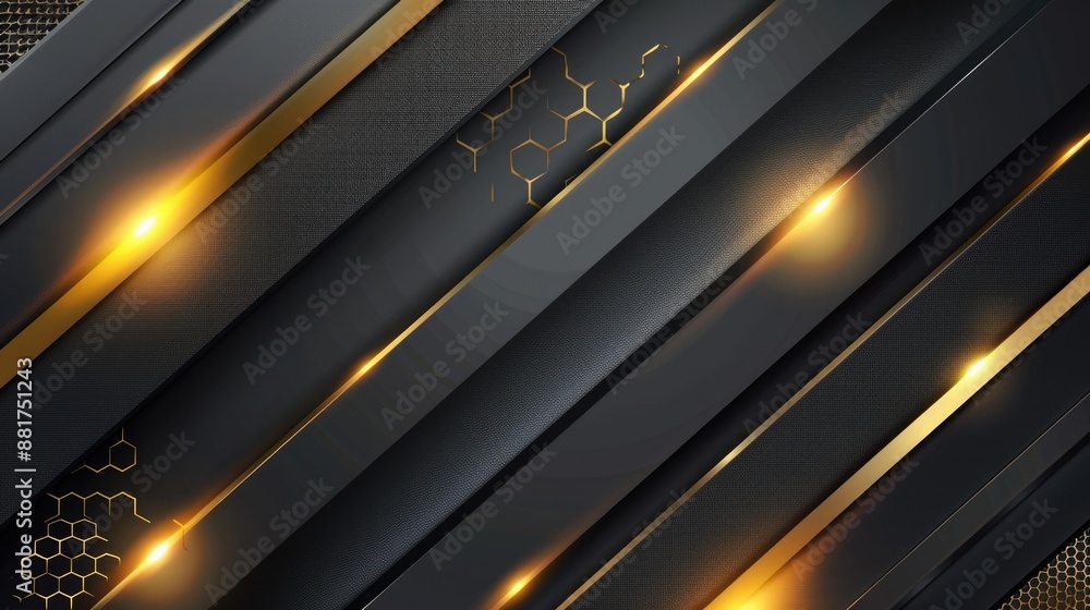 Poster background design in grey black and gold with hexagonal pattern