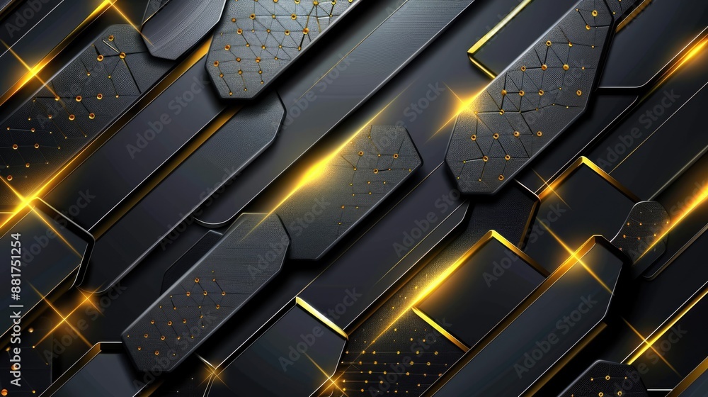 Poster background design in grey black and gold with hexagonal pattern