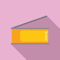 Opened empty tin can with key on top flat design icon with long shadow on pink background