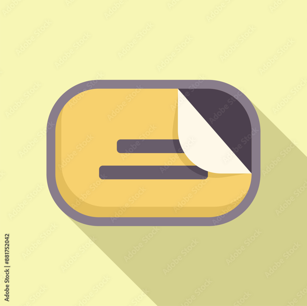 Poster blank rounded rectangular sticker with one curl up corner showing text lines underneath
