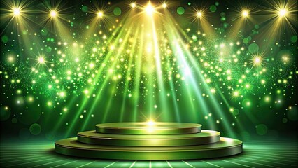 Elegant award stage with green light rays and sparks against beautiful background, award stage, green light, rays