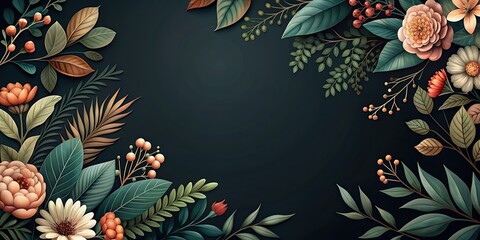 Obraz premium Dark background with intricate leaves and flowers , foliage, botanical, nature, dark, moody, floral, design, texture