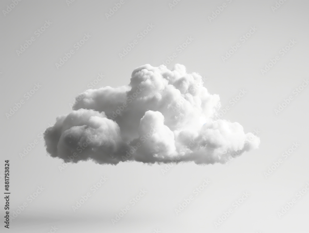 Poster a single fluffy cloud isolated on a light grey background, creative concept of minimalist nature. ge