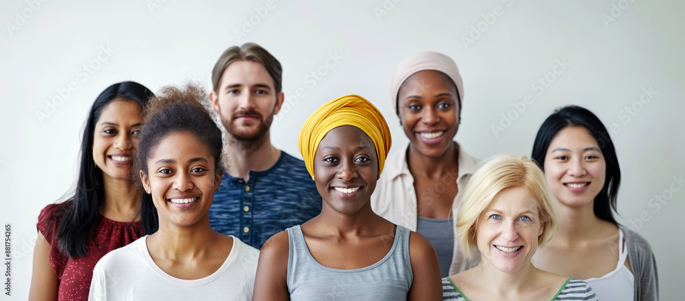 Aufkleber a diverse group of happy people smiling on a light background, expressing the concept of unity and d