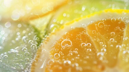 Close up of lemon and lime infused water with space for text or advertising