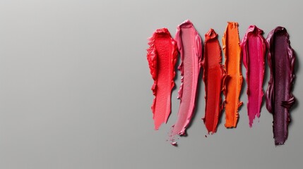 Colorful Lipstick Swatch Samples Against Gray Background