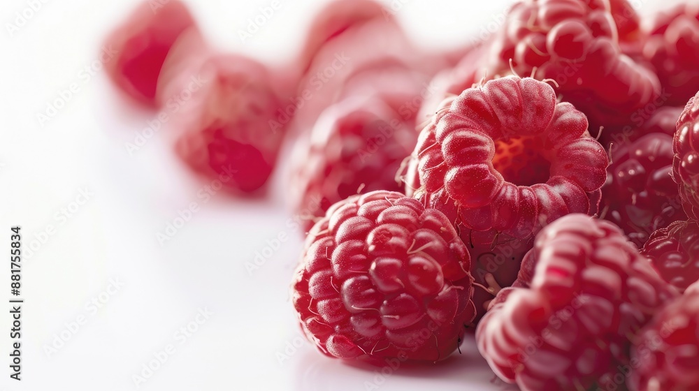 Aufkleber close up of ripe raspberries on white background with space for text selective focus
