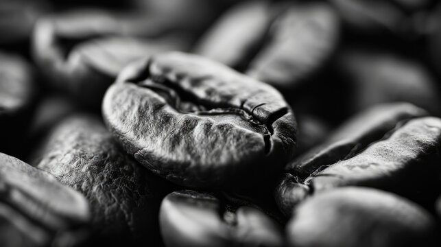 Fototapeta Close up black and white photo of coffee beans with a strong aroma