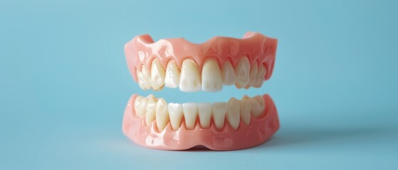 Obraz premium Full Denture Set Isolated on Light Blue Background