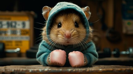 Adorable Hamster in Boxing Gloves and Hoodie - Generative AI