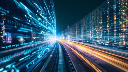 Digital data flow on road with motion blur to create vision of fast speed transfer  Concept of future digital transformation  disruptive innovation and agile business methodology : Generative AI