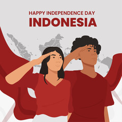 indonesia independence day celebration template social media young man woman patriotic gesture