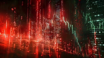 Interactive display of market crash with tumbling numbers and red alert signals