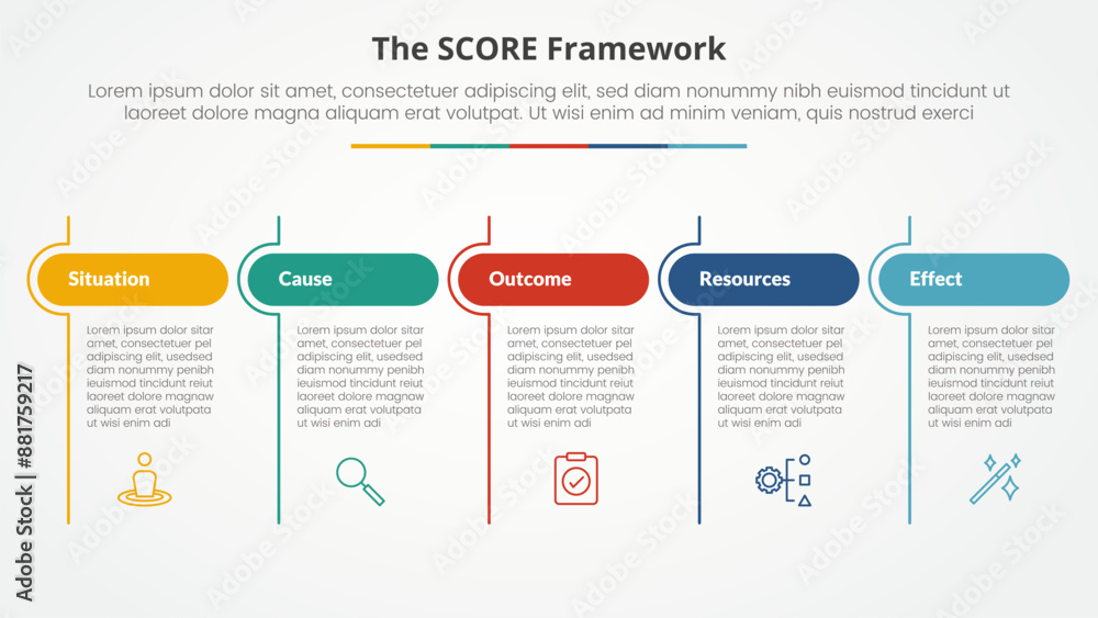 Aufkleber score model infographic concept for slide presentation with table round header and line divider with