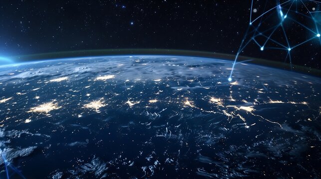 Global world network and Communication technology conceptbig dataiot Solutionnew normaldigital twinvrwireless and 5g for internet business on earthElements of this image furnished by N : Generative AI