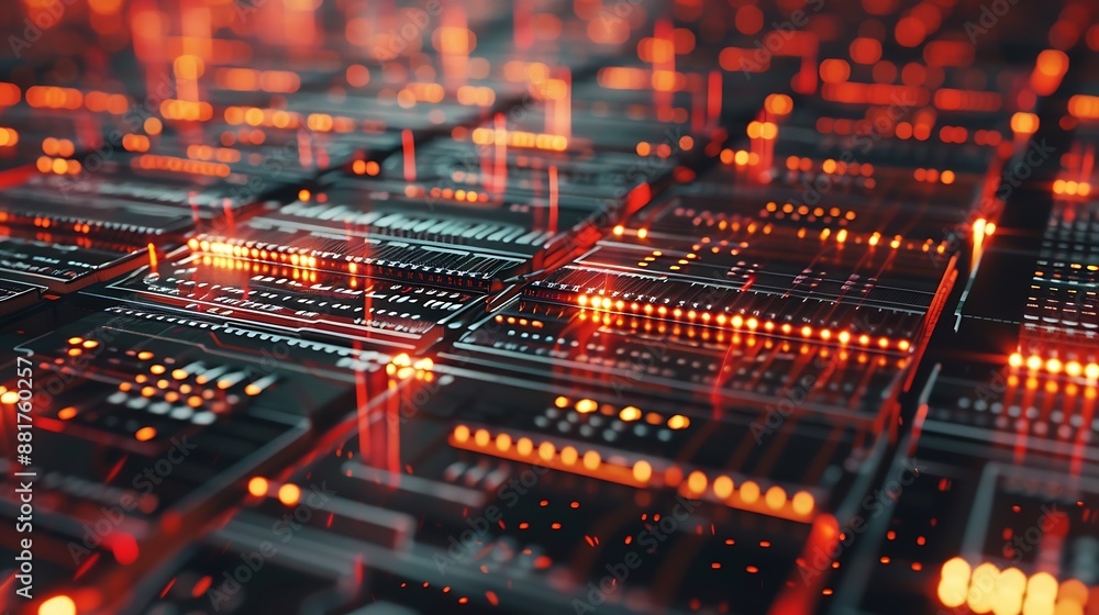Aufkleber The symbolic movement of electrons on the pallet roads of the microchip against the background of the binary system Visualization of information transfer Cg Ai : Generative AI