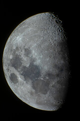 Half moon closeup with moon craters on a dark space background high definition