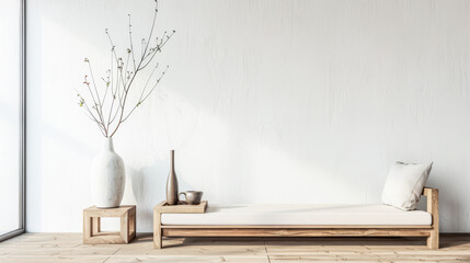 Rustic living room interiors with minimalist furniture and copy space. Luxury Real Estate conceptual image.